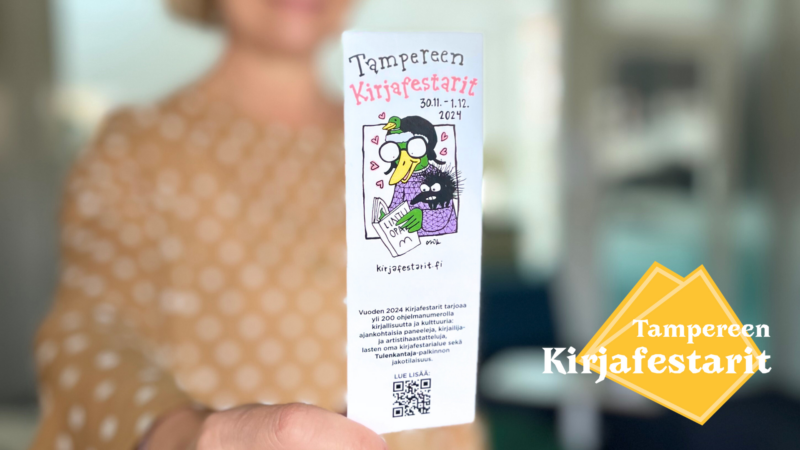 Tampereen Kirjafestareiden kampanjakuvan suunnitteli vuonna 2024 sarjakuvataiteilija Milla Paloniemi.