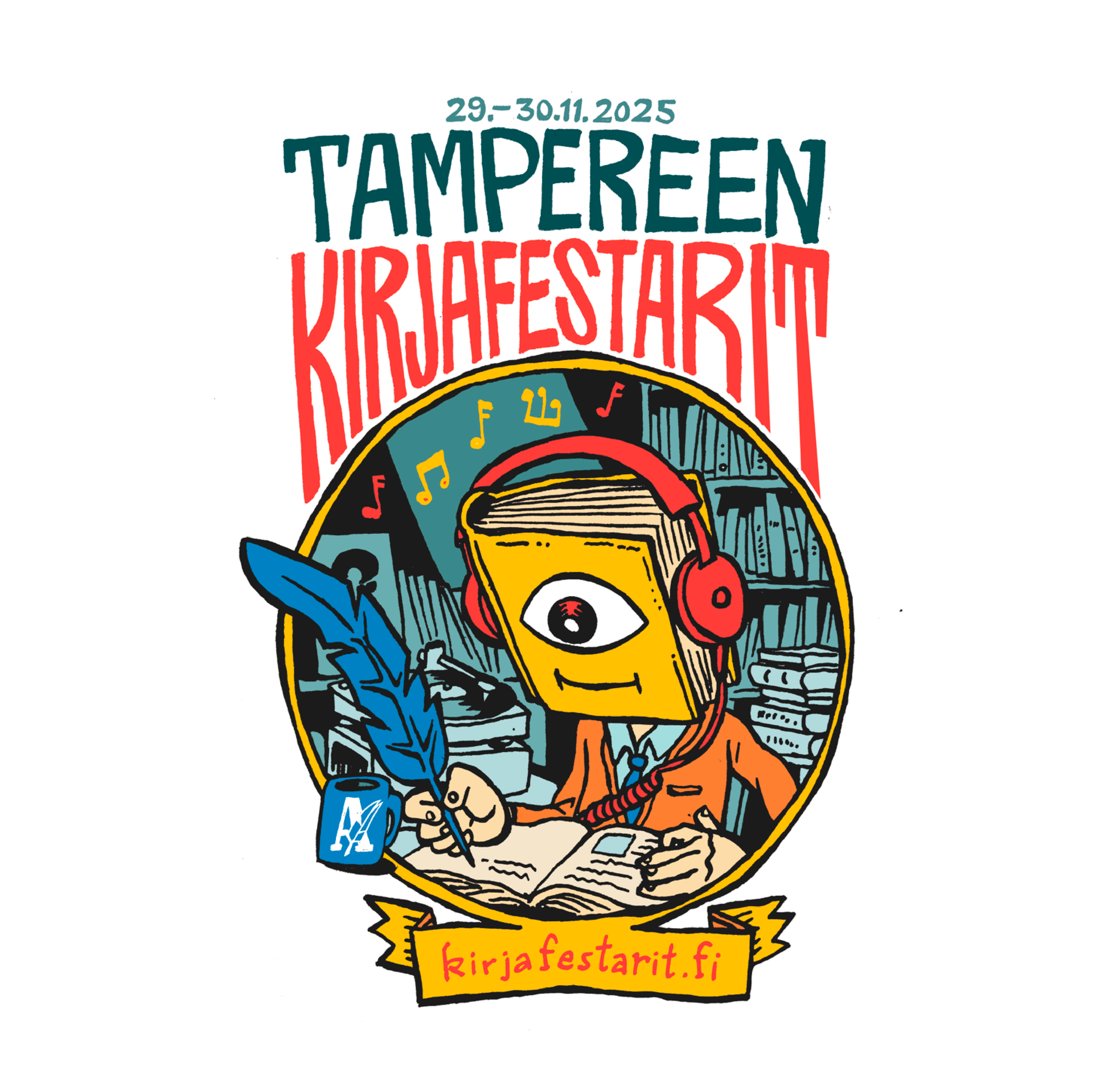 Tampereen Kirjafestareiden kampanjakuva 2025. Kuvitus Ville Pirinen
